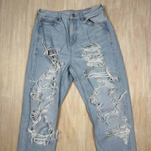 American Eagle Distressed Blowout Destroyed Mom High Rise Casual Denim Jeans 4 - Picture 2 of 16